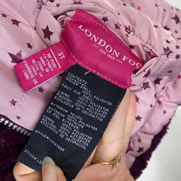 Reversible London Fog Little Girls Pink & Metallic Purple Star Puffer Jacket - Picture 5 of 5